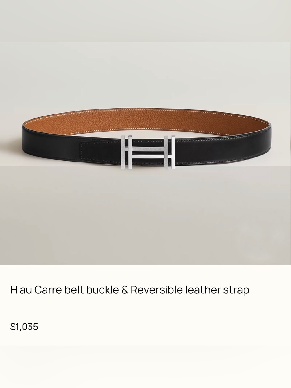 Hermes Au Carre Reversible Black/Tan Leather Belt with H Buckle. - Picture 7 of 7